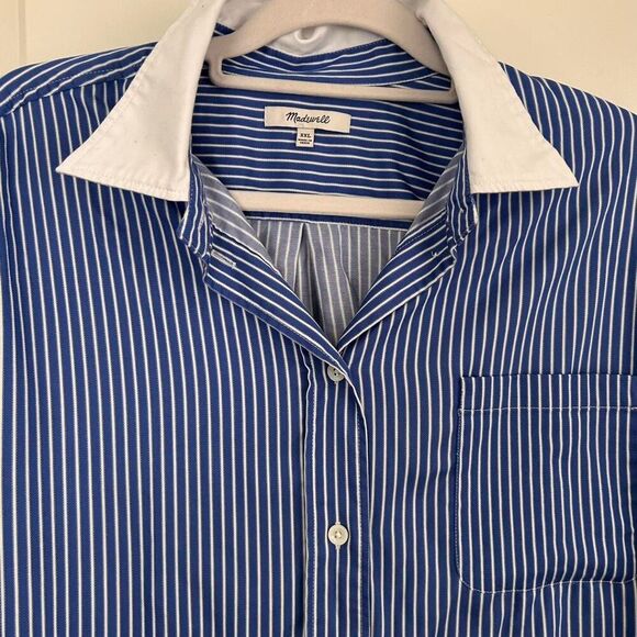 Madewell Boyfriend Fit Cropped Button-Up – Blue White Pinstripe (XL) - Picture 4 of 7